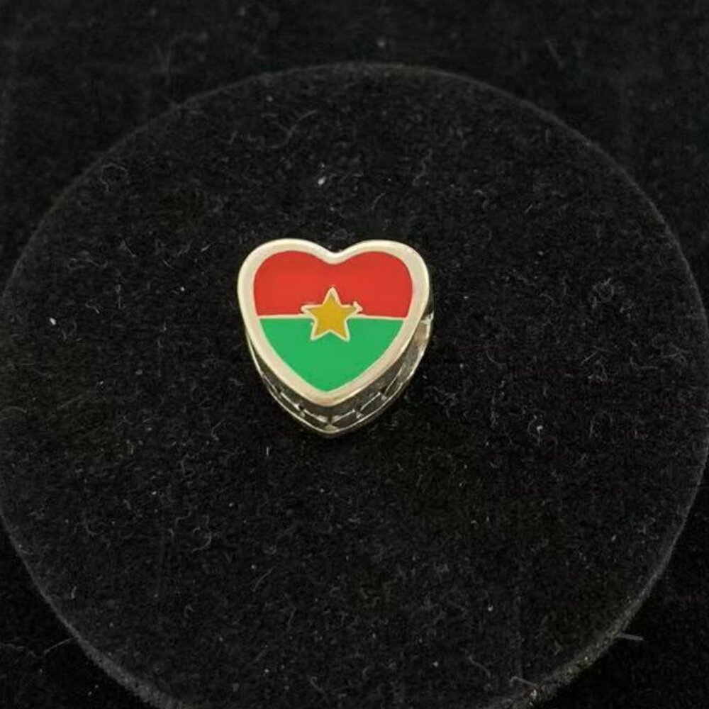 Pandora Burkina Faso Flag Heart Charm S925 Sterling Silver Jewelry for Bracelet